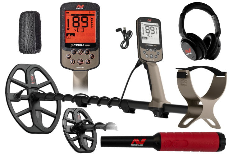 Metalldetektor Minelab X-Terra Elite Expeditionspaket (mit 2 Suchspulen und Funkkopfhörer) sowie Pinpointer Pro-Find 40