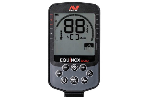 Metalldetektor Minelab Equinox 900 mit Funkkopfhörer und 2 Suchspulen Display